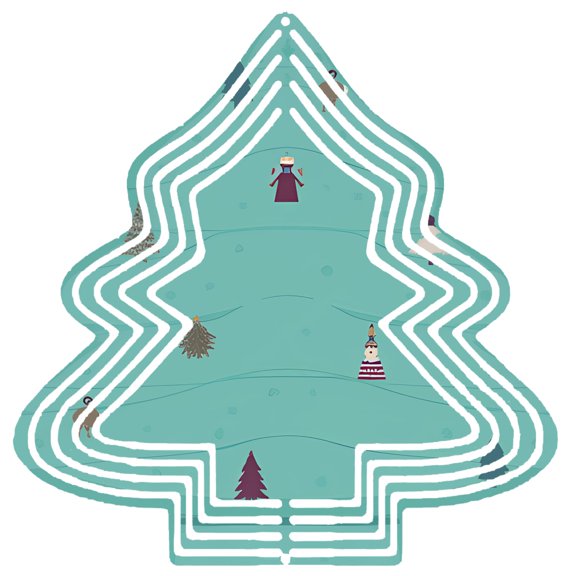 Stylish Metal Hanging Christmas Tree Wind Spinner - Turquoise Background with Angel Santa and Snowman Design for Garden Decor