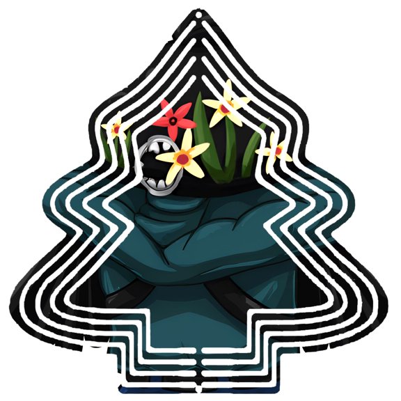 Stylish Metal Hanging Christmas Tree Wind Spinner - Unique Design with Concentric Black Lines & Floral Accents for Garden Decor