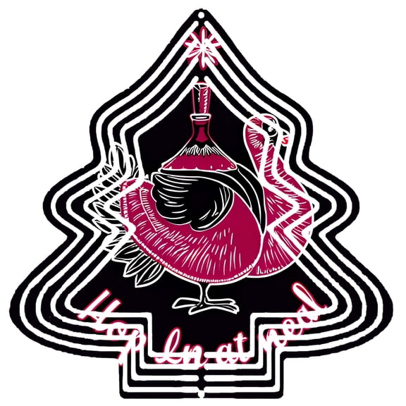 Stylish Metal Hanging Christmas Tree Wind Spinner - Unique Turkey Design with Red Bottle Perfect for Garden & Yard Decor