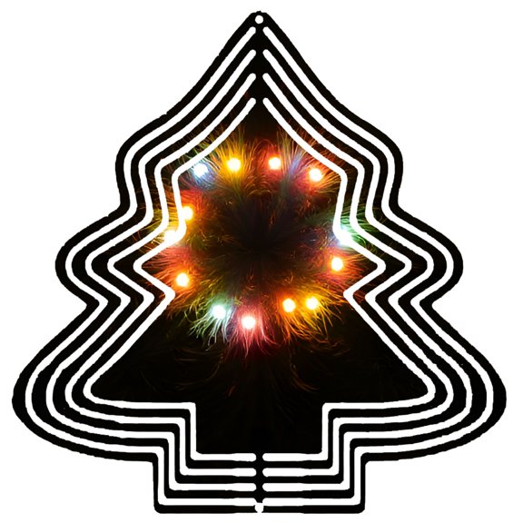 Stylish Metal Hanging Christmas Tree Wind Spinner - Vibrant Circular Lights & Abstract Design for Festive Yard & Garden Decor
