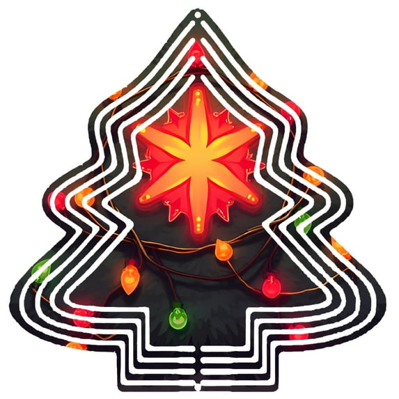 Stylish Metal Hanging Christmas Tree Wind Spinner - Vibrant Design with Colorful Lights for Festive Yard & Garden Decor