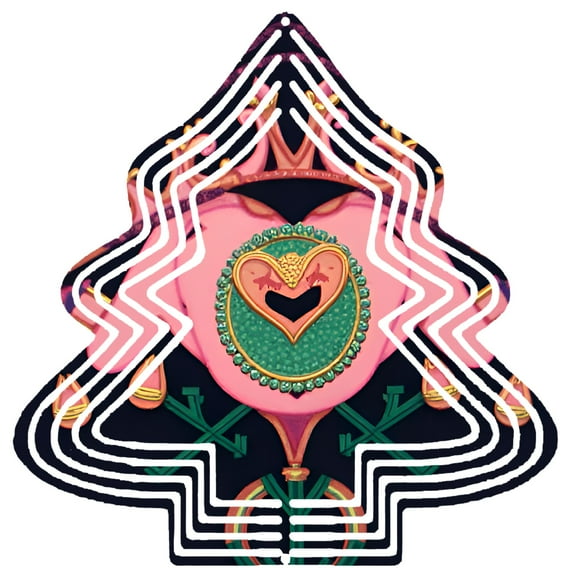 Stylish Metal Hanging Christmas Tree Wind Spinner - Vibrant Green & Gold Heart Ornament with Gem Accents for Garden Decor