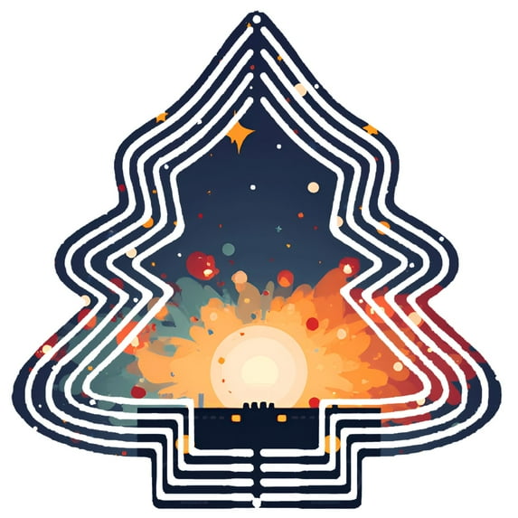 Stylish Metal Hanging Christmas Tree Wind Spinner - Vibrant Sunset Colors & Layered Design for Festive Yard & Garden Decor