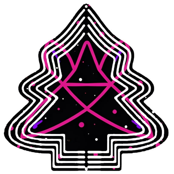 Stylish Metal Hanging Christmas Tree Wind Spinner - Vibrant White & Pink Geometric Design with Colorful Dots for Garden Decor