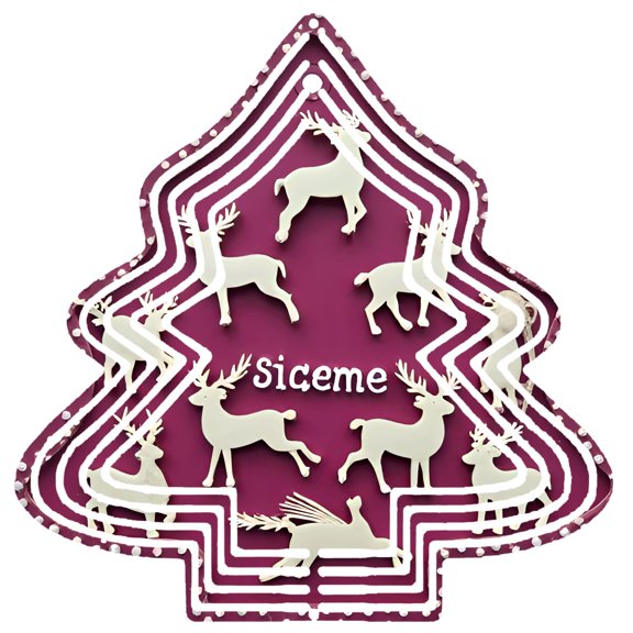 Stylish Metal Hanging Christmas Tree Wind Spinner - White Reindeer Silhouettes on Purple Background Perfect for Yard & Garden Decor