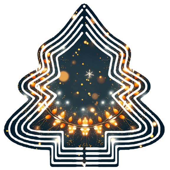 Stylish Metal Hanging Christmas Tree Wind Spinner - Zigzag Design with Orange & White Lights Perfect for Garden & Yard Decor