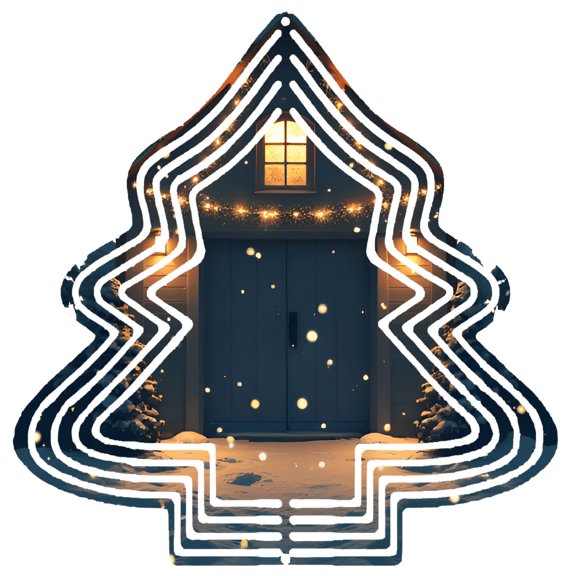 Stylish Metal Hanging Christmas Tree Wind Spinner - Zigzag Pattern Design Illuminated Double Door Perfect for Yard & Garden Decor