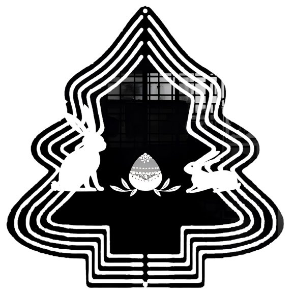 Stylish Metal Hanging Christmas Tree Wind Spinner with Rabbit Design - Modern Garden Decor for Festive Yard Display