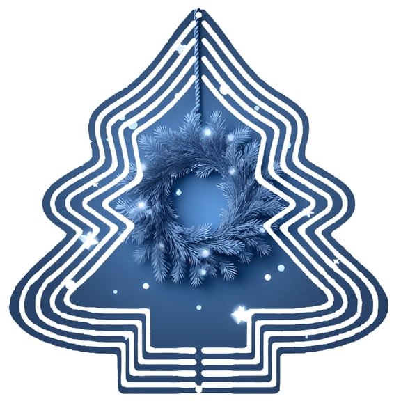 Stylish Metal Hanging Tree-Shaped Wind Spinner - Concentric Circle Design with Blue Wreath Perfect for Garden & Yard Decor