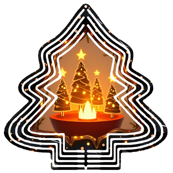 Stylish Metal Hanging Tree-Shaped Wind Spinner - Festive Design with Illuminated Trees & Candle Perfect for Garden Decor