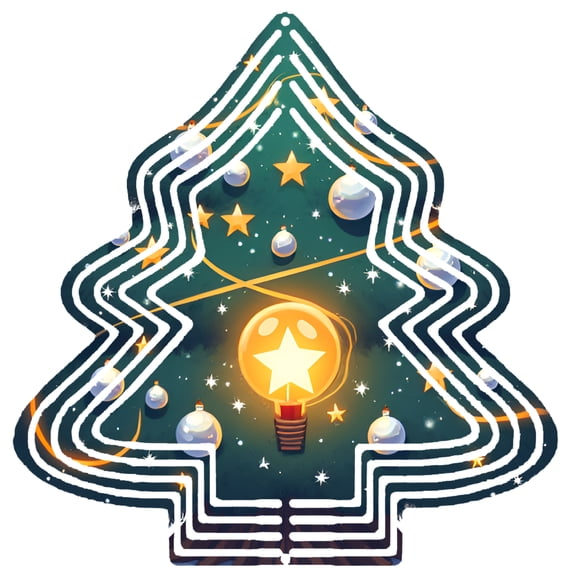 Stylish Metal Hanging Tree-Shaped Wind Spinner - Modern Design Like Lines & Glowing Bulb for Garden Decor