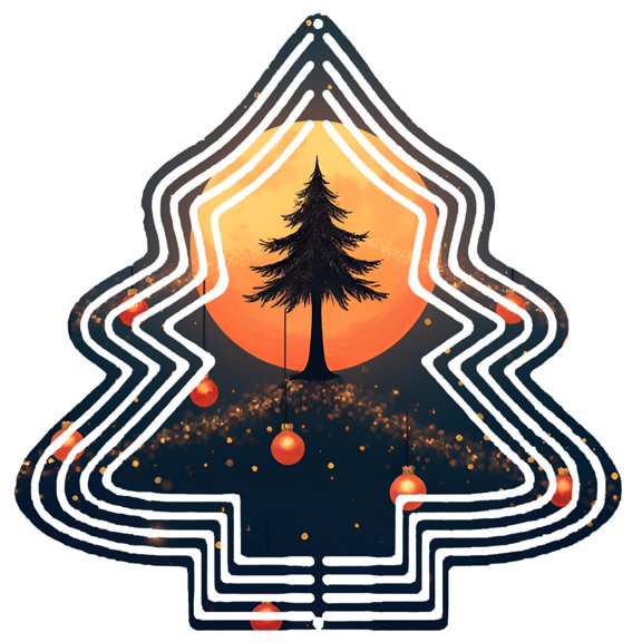 Stylish Metal Hanging Tree-Shaped Wind Spinner - Modern Pine Tree Design with Concentric Lines Perfect for Garden & Yard Decor