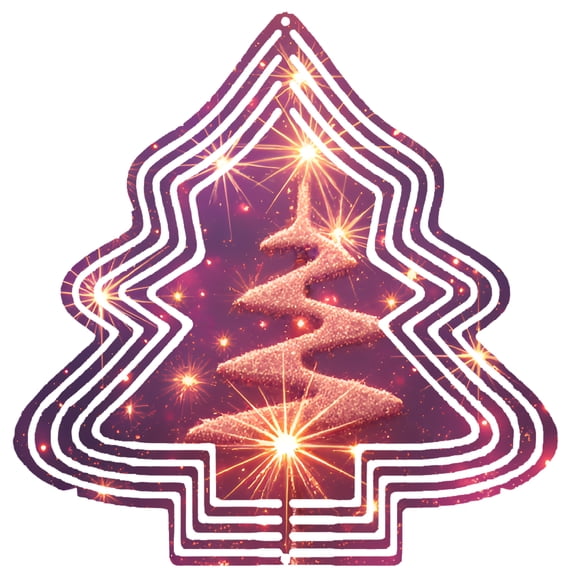 Stylish Metal Hanging Tree-Shaped Wind Spinner - Vibrant Purple & Orange Design with Glittering Lights for Garden & Yard Decor