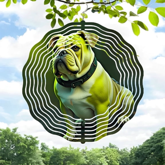 Stylish Metal Hanging Wind Spinner - Eye - Catching Garden Decor with Concentric Lines & Green Gradient Background