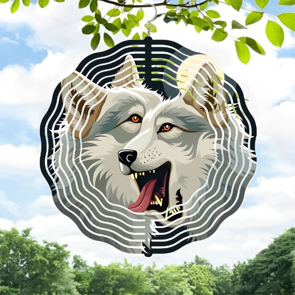 Stylish Metal Hanging Wind Spinner with Concentric Circle Design - Fierce Wolf Head Wind Chime for Yard and Garden Decor