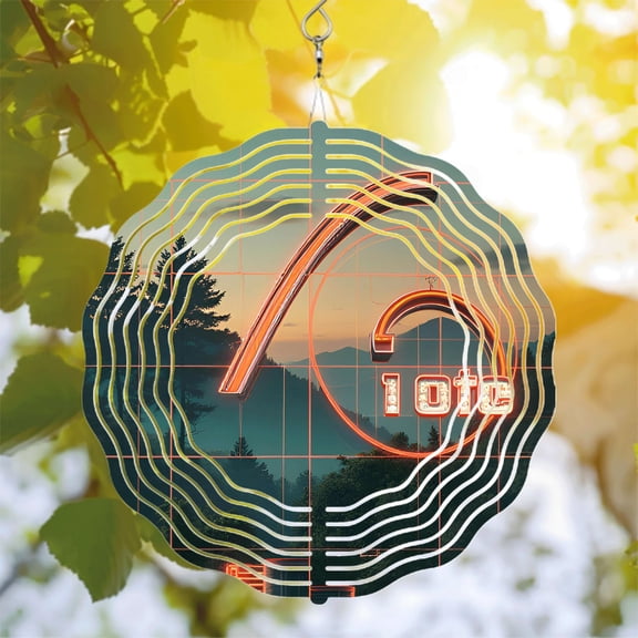 Stylish Metal Hanging Wind Spinner with Concentric Wave Patterns & ' 1010 ' Glow - Perfect for Yard & Garden Decor