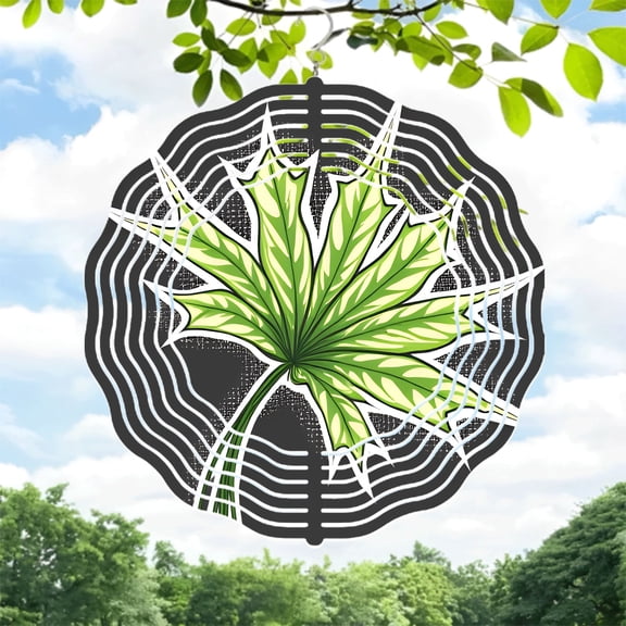Stylish Metal Hanging Wind Spinner with Intricate Leaf Patterns & Radial Tree Ring Design - Perfect for Yard & Garden Decor