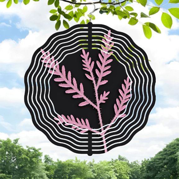 Stylish Metal Hanging Wind Spinner with Intricate Pink Leaf Design & Wave Pattern - Perfect for Yard & Garden Decor