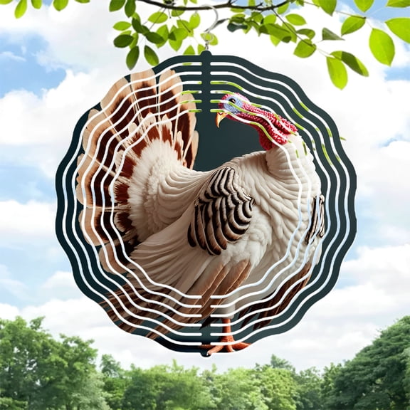 Stylish Metal Hanging Wind Spinner with Intricate Turkey Feather Patterns - Dynamic Garden Wind Chime for Yard Decor
