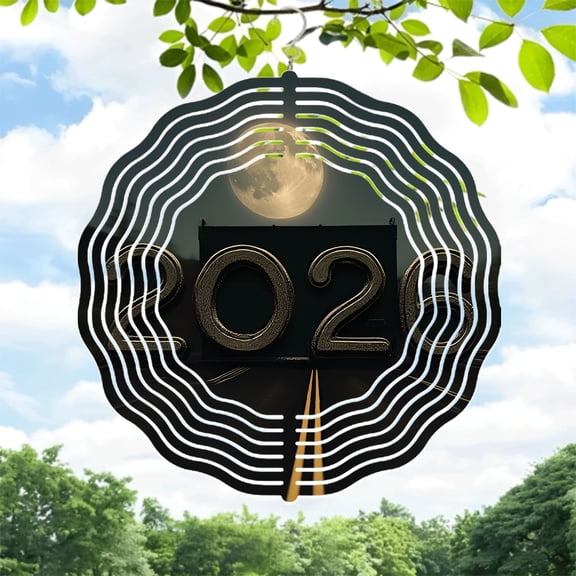 Stylish Metal Hanging Wind Spinner with Wave Patterns - Elegant Garden Decor for Yard Featuring a Full Moon Design