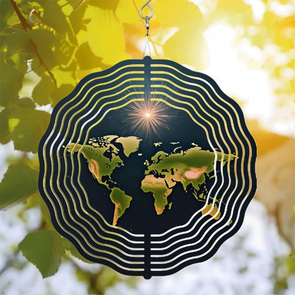 Stylish Metal Hanging Wind Spinners & Chimes for Yard & Garden - Concentric Circle Design with Earth Motif Perfect for Outdoor Decor