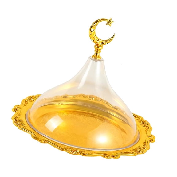 Stylish Metal Serving Tray With Clear Acrylic Dome Cover For Dessert Snacks Display