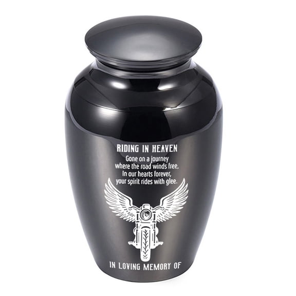 Motorbike Riding in Heaven Aluminum Alloy Small Cremation Urn Waterproof Design For Ashes Secure Storage And Memorial