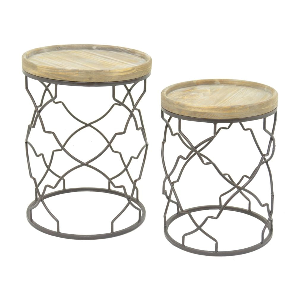 Stylish Metal Wood Accent Table Set Of 2