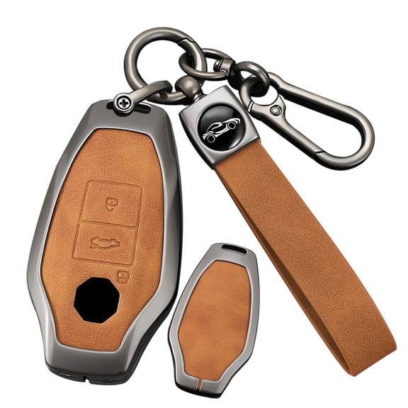 Stylish Metal and Leather 3-Button Full-Protection Key Fob Cover with Keychain for MG7 2023 Keyless Remote