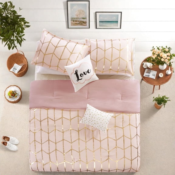 Stylish Metallic Geometric Bedding Sets Ultra Soft Microfiber with Decorative Pillows for Modern Bedrooms