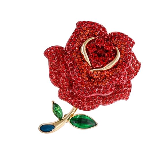 Stylish Metallic Rose Brooch Elegant Rhinestones Decoration for Special Occasions