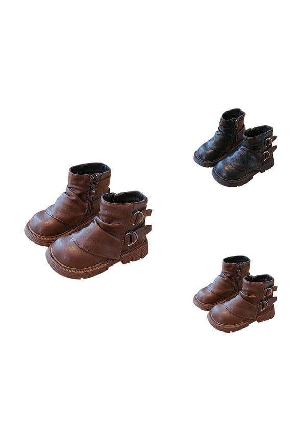 Stylish Mid Calf Side Zipper Punk Booties, White Leather Combat Riding Boots for Girls, Winter Fashion Footwear for Toddler and Big Kids