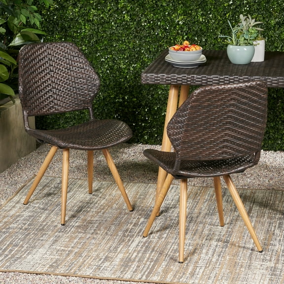 Stylish Mid-Century Modern Wicker Dining Chairs Set of 2 for Patio, Backyard or Garden