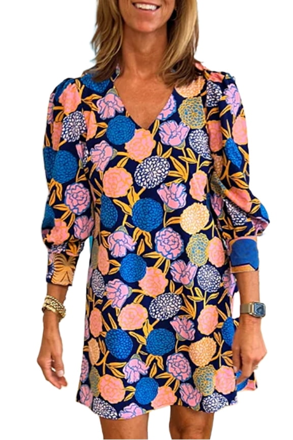 Stylish Mini Length Hydrangea Print Shift Dress - Ideal for Vacation and Daily Wear | [ZhiHiMeRi] | (US 4-6)S