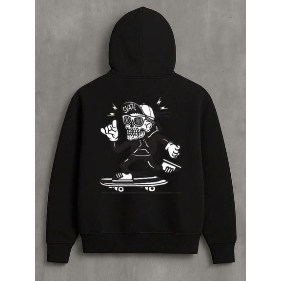 Stylish And Minimalist Hoodie For Autumn/Winter Skateboarding Skull Graphic Hoodie - Urban Streetwear Cotton-Polyester Blend (Polyester 60%, Cotton 40%)