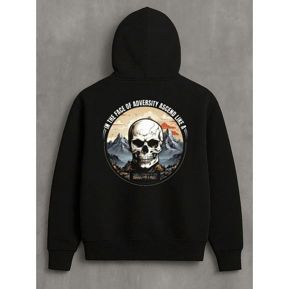 Stylish And Minimalist Hoodie For Autumn/Winter Skull Mountain Motivational Hoodie: Ascend Like A Mountain In Adversity Cotton-Polyester Blend (Polyester 60%, Cotton 40%)