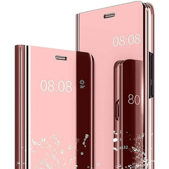 Stylish Mirror Flip Womens Case for Apple iPhone 15 Pro Max, Clear View Window Cover with Kickstand Thin Ultra Phone Case for iPhone 15 Pro Max QH Rose Gold
