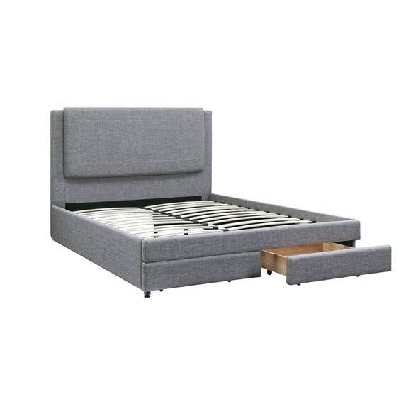 Stylish Modern Ash Grey Polyfiber Cal King Size Bed 1pc Bedframe Master Bedroom Furniture Storage Footboard Upholstery Headboard