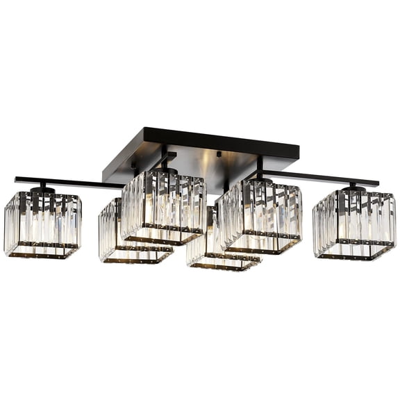 Stylish Modern Chandelier, Black & White with Bronze Accents, 31.5 x 31.5 x 15.7 inches | Durable Metal Body, Crystal Cap, 6 x E27 Max 40W Sockets | Elegant Lighting for Home, Hotel & Glam Spaces