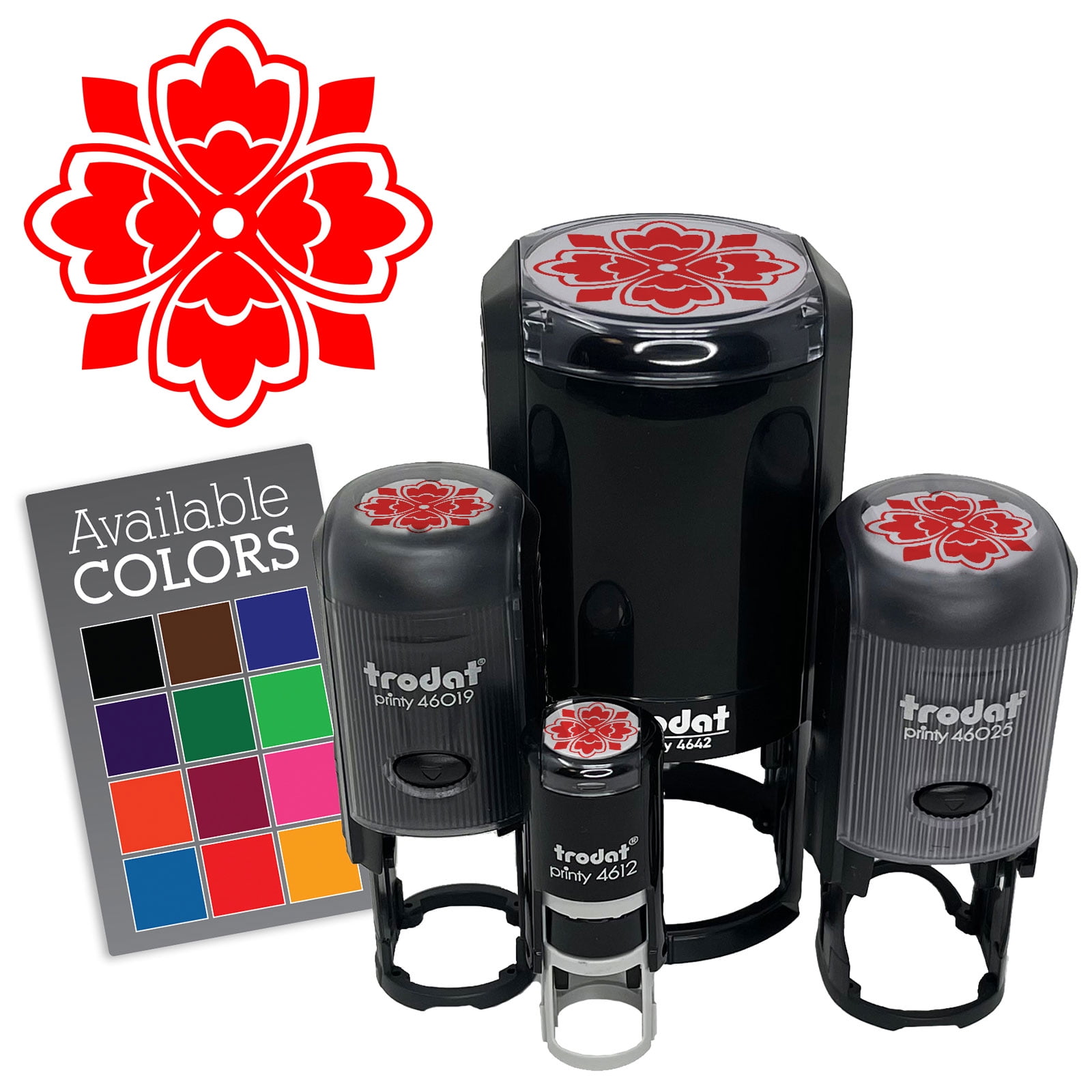 Stylish Modern Flower Floral Plant Self-Inking Rubber Stamp Ink Stamper - Brown Ink - Medium 1 Inch