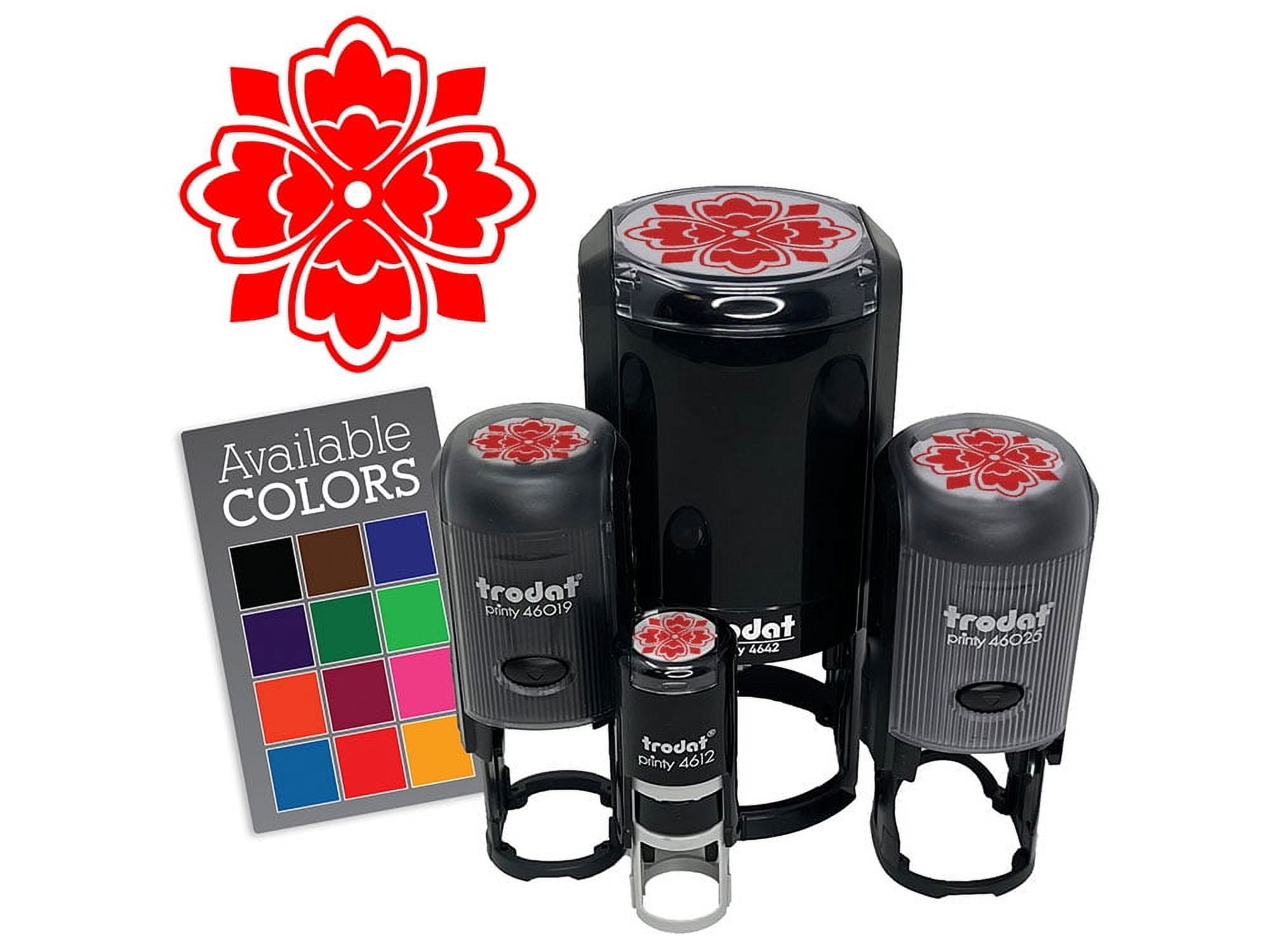 Stylish Modern Flower Floral Plant Self-Inking Rubber Stamp Ink Stamper - Fuchsia Ink - Small 3/4 Inch