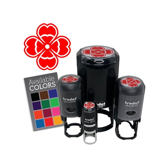 Stylish Modern Four Leaf Clover Shamrock Floral Flower Self-Inking Rubber Stamp Ink Stamper for Stamping Crafting Planners - 1/2 Inch Mini - Dry Pad (No Ink)