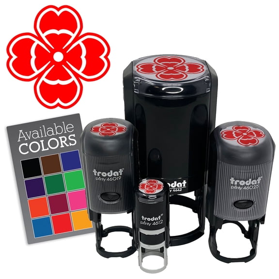 Stylish Modern Four Leaf Clover Shamrock Floral Flower Self-Inking Rubber Stamp Ink Stamper - Yellow Ink - Medium 1 Inch
