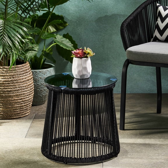 Stylish Modern Side Table with Rope Weave / Ideal for Outdoor Entertaining