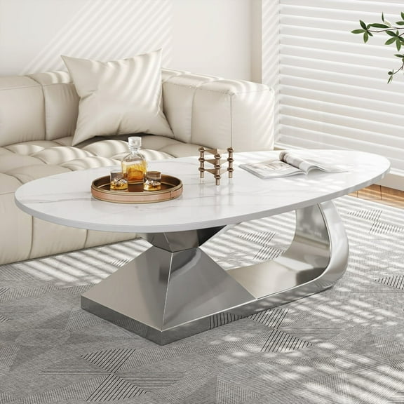 Stylish Modern Sintered Stone Coffee Table & Stainless Steel Base - Perfect Living Room Centerpiece