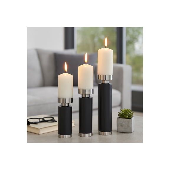 Stylish Modern Taper Candle Holders for Home Decor- Decorative Candle Stick Holder Perfect for Mantel, Console Table, or Table Centerpiece - Elegant Table Decor and Home Accent - Set of 3, 12", Black