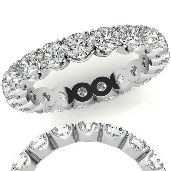 Stylish Moissanite Eternity Ring in White Gold Plated Sterling Silver Band for Women