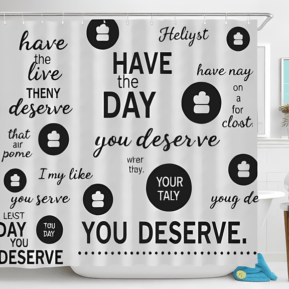 Stylish Monochrome Shower Curtain with Motivational Phrases - Self-Care & Positive Affirmation Design
