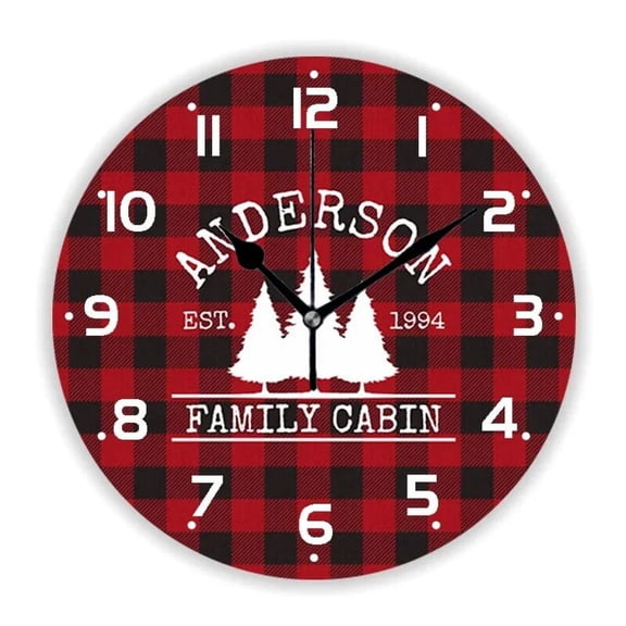 Stylish Monogram Black White Buffalo Plaid Farmhouse Wall Clock Chic Custom Rustic Checked Pattern Wall Watch Kitchen Home Decor(10 Inch)
