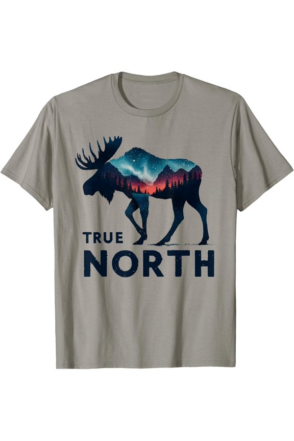 Stylish Moose Silhouette T-Shirt with Starry Night Sky Design for Outdoor Enthusiasts